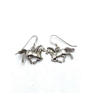 925 GS Sterling Silver Horses Earrings Drops Dangles Large